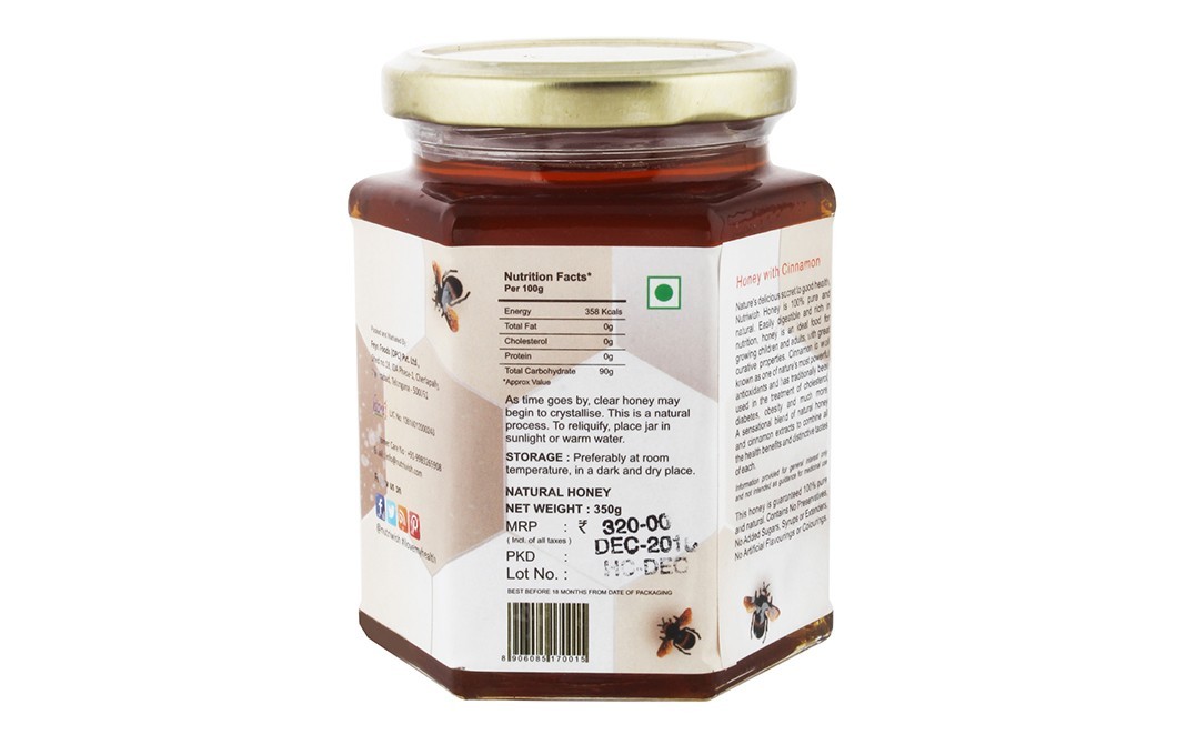 Nutriwish Honey with Cinnamon    Glass Jar  350 grams